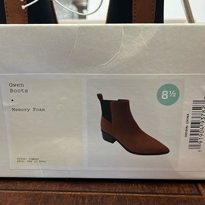 NIB black brown cognac ankle boots 8.5 8 1/2 vegan fake leather suede look